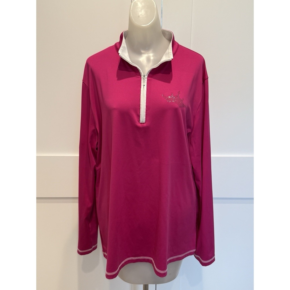 Cutter &Buck CB DryTec Hot Pink Quarter Zip Golf Rhinestone Crown Barbiecore XXL